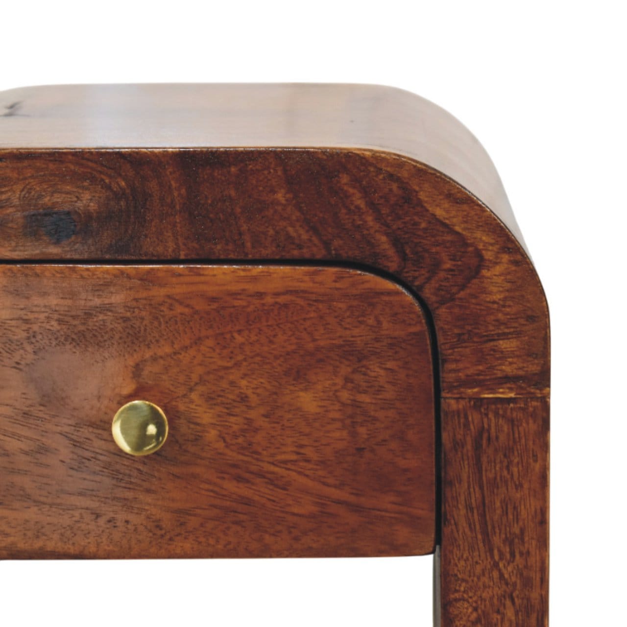 Mid-Century Modern Mini Darcy Chestnut Nightstand - Solid Mango Wood Bedside Table for Bedroom - product view 4 showing...