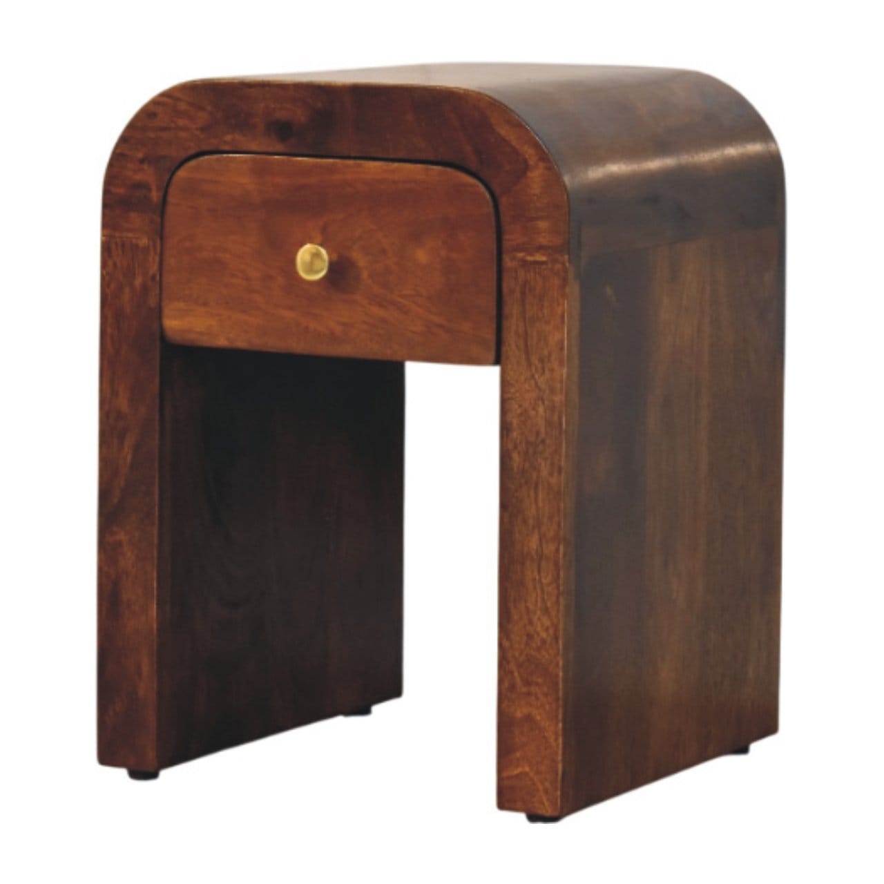Mid-Century Modern Mini Darcy Chestnut Nightstand - Solid Mango Wood Bedside Table for Bedroom - product view 2 showing...