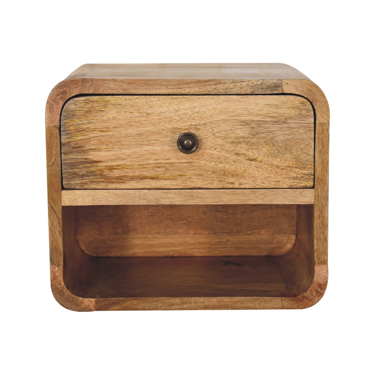 Mid-Century Modern Mini Oak-ish Floating Open Nightstand - Solid Mango Wood Bedside Table for Bedroom - product view 2...
