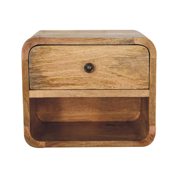 Mid-Century Modern Mini Oak-ish Floating Open Nightstand - Solid Mango Wood Bedside Table for Bedroom - product view 2...