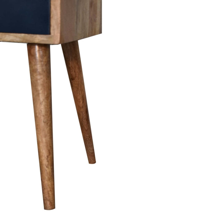 Mid-Century Modern Mini Navy Blue Hand Painted Nightstand - Solid Mango Wood Bedside Table for Bedroom - product view 5...