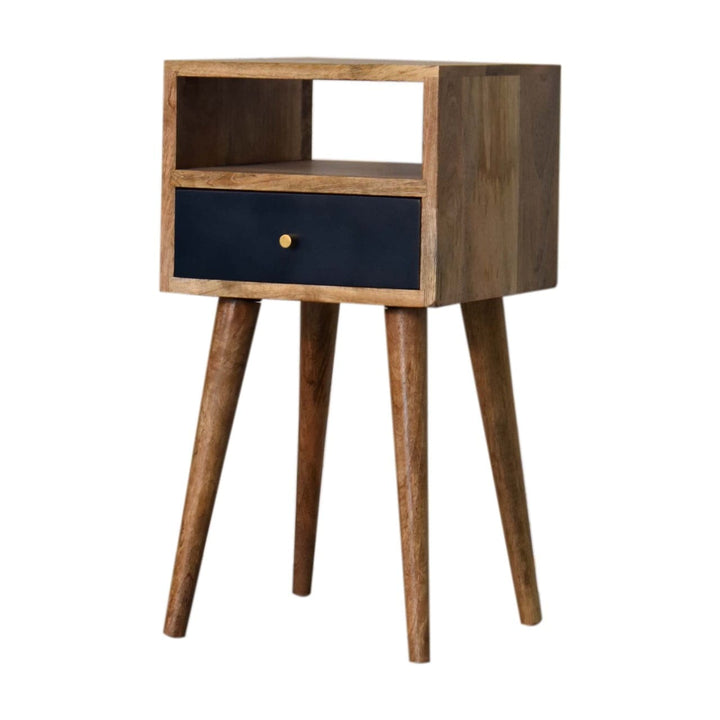 Mid-Century Modern Mini Navy Blue Hand Painted Nightstand - Solid Mango Wood Bedside Table for Bedroom - product view 2...