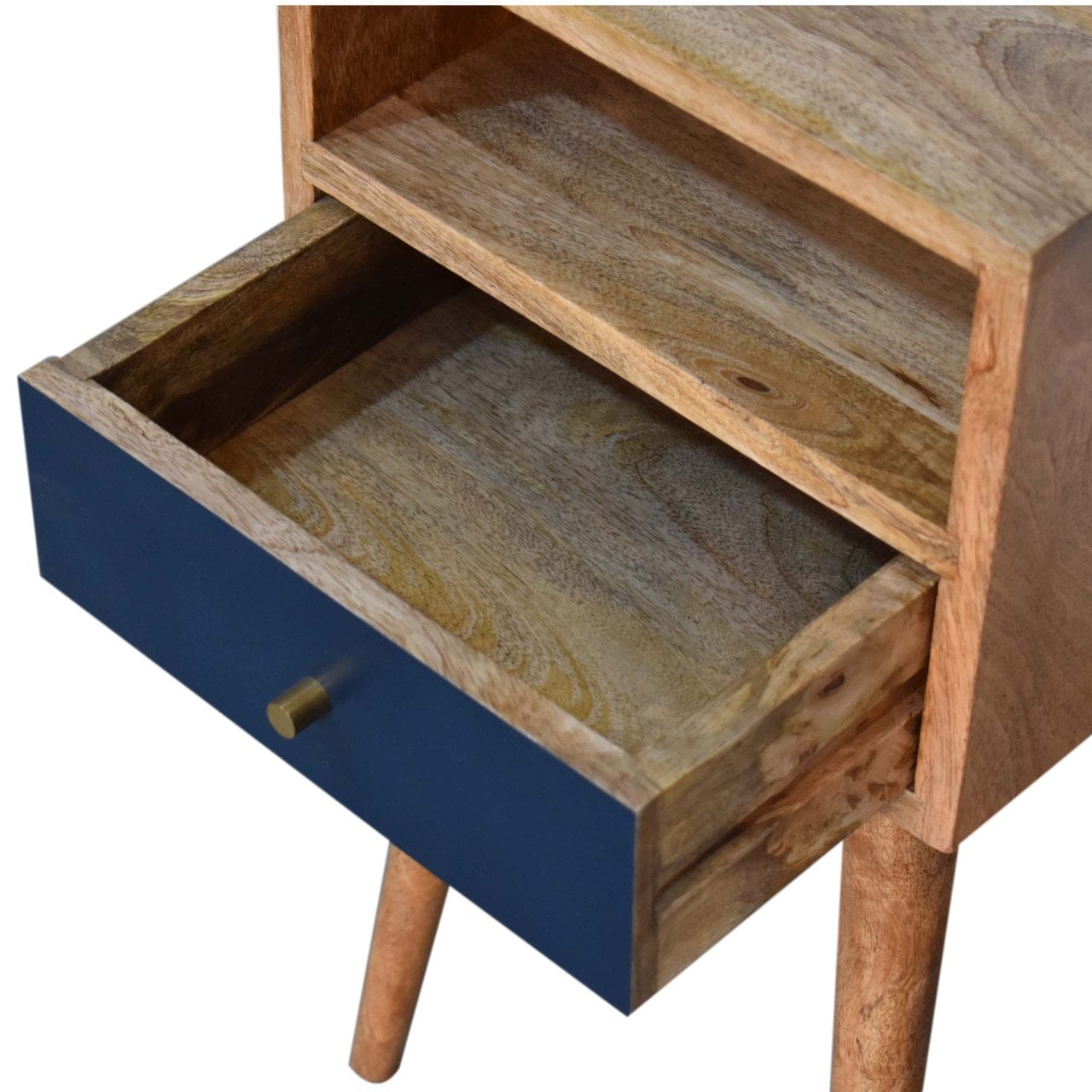 Mid-Century Modern Mini Navy Blue Hand Painted Nightstand - Solid Mango Wood Bedside Table for Bedroom - product view 4...