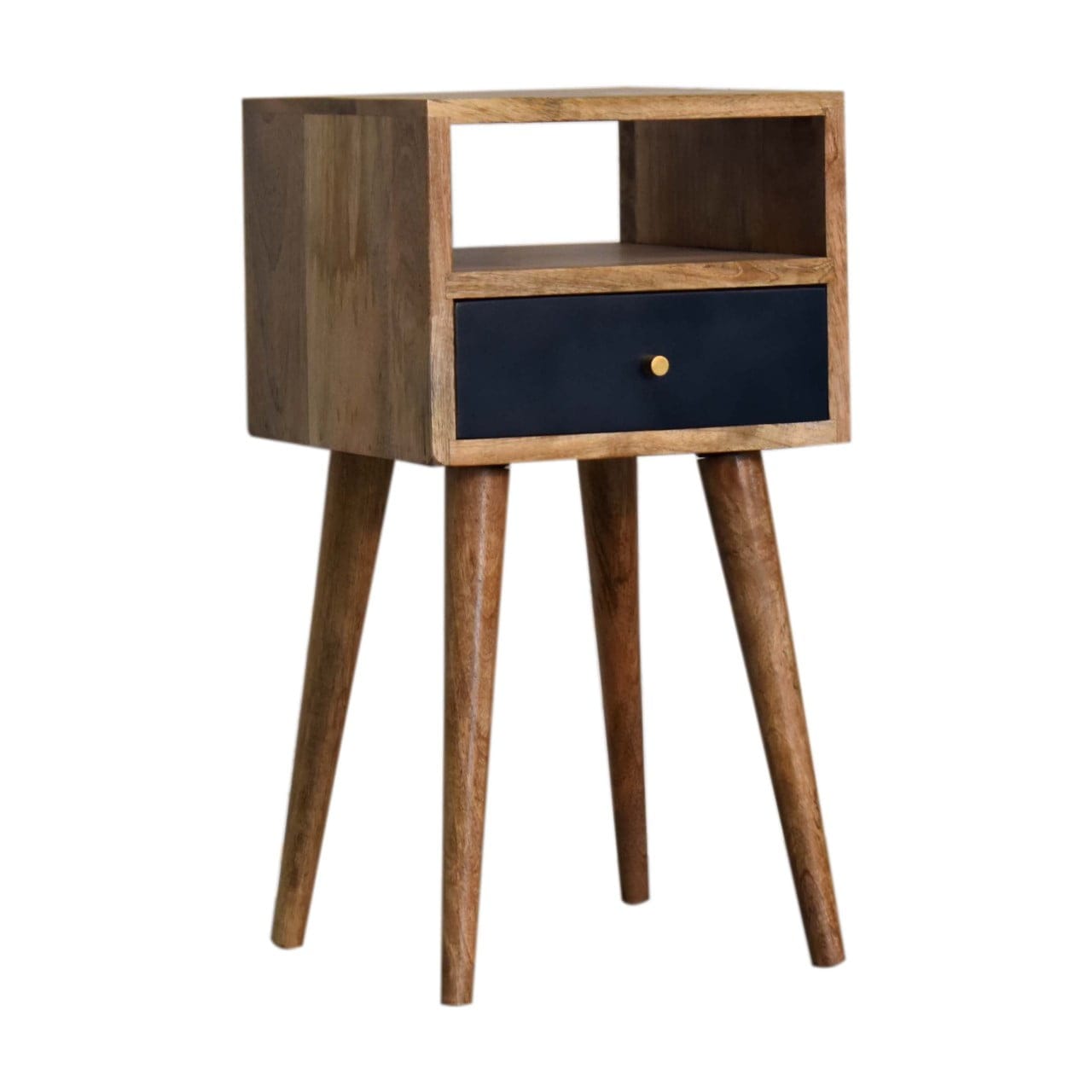 Mid-Century Modern Mini Navy Blue Hand Painted Nightstand - Solid Mango Wood Bedside Table for Bedroom - main view...