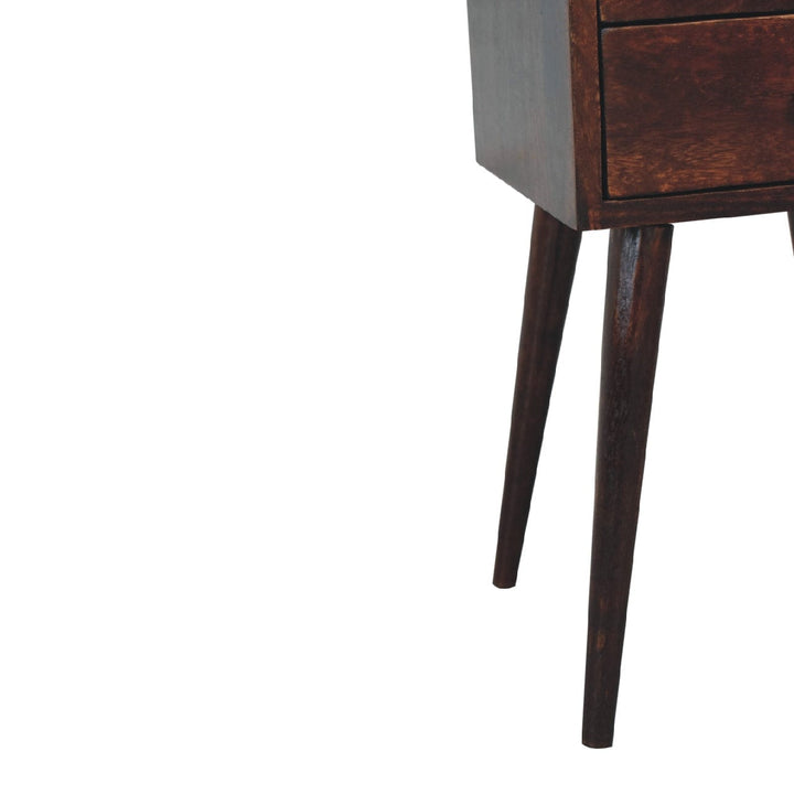 Mid-Century Modern Mini 2 Drawer Light Walnut Nightstand - Solid Mango Wood Bedside Table for Bedroom - product view 7...