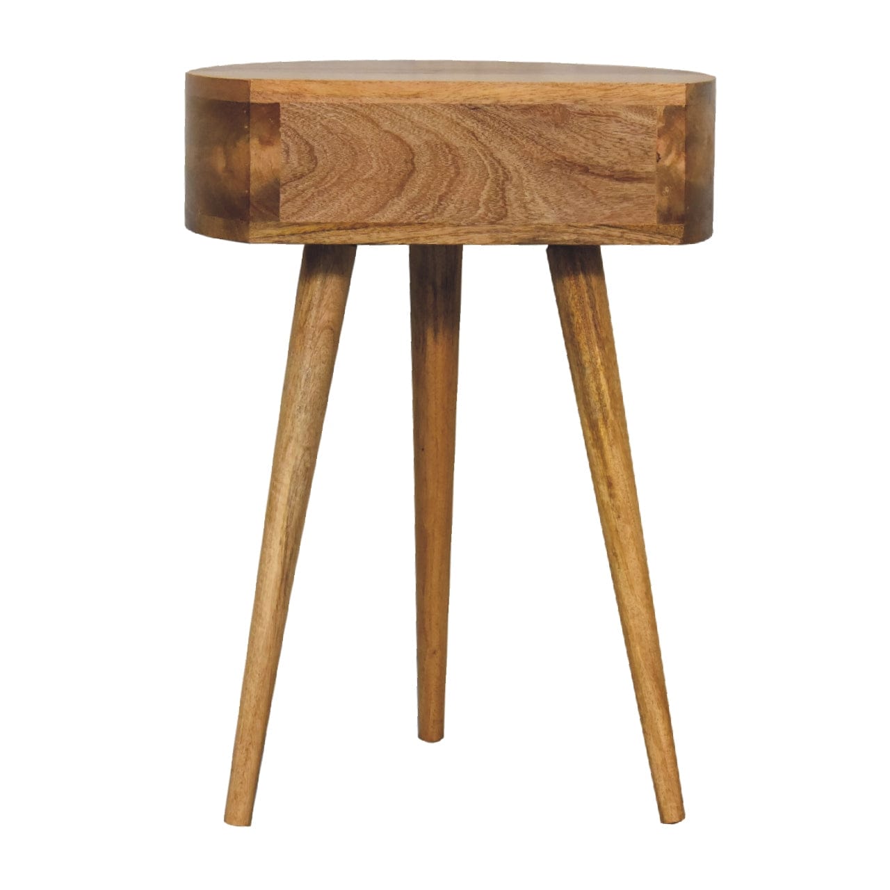 Mid-Century Modern Mini Oak-ish Circular Shape Nightstand - Solid Mango Wood Bedside Table for Bedroom - product view 9...