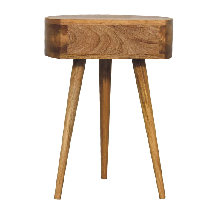 Mid-Century Modern Mini Oak-ish Circular Shape Nightstand - Solid Mango Wood Bedside Table for Bedroom - product view 9...