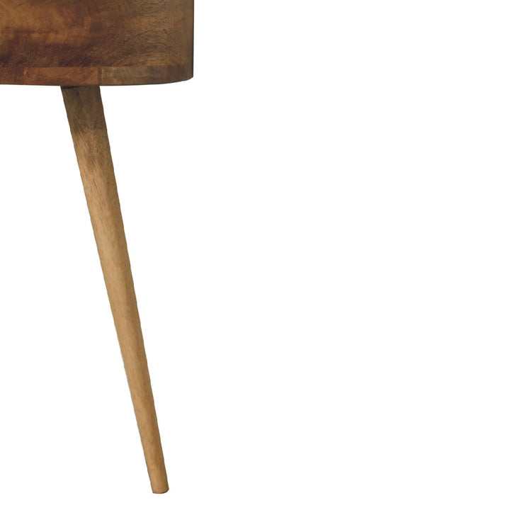 Mid-Century Modern Mini Oak-ish Circular Shape Nightstand - Solid Mango Wood Bedside Table for Bedroom - product view 7...