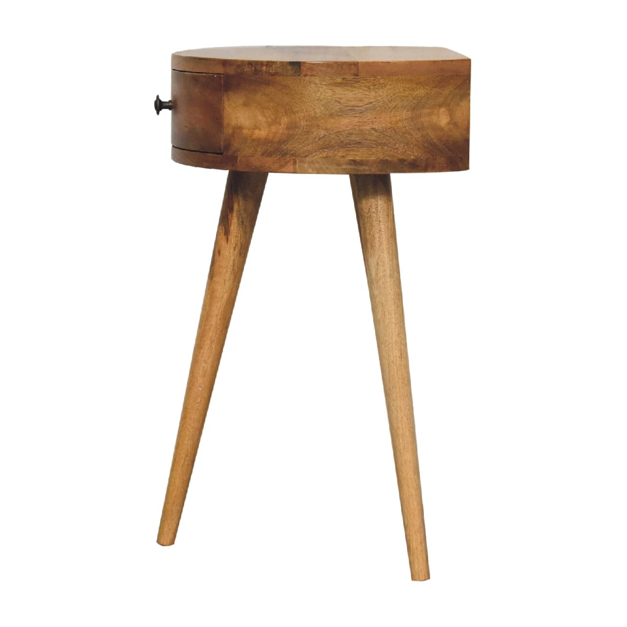 Mid-Century Modern Mini Oak-ish Circular Shape Nightstand - Solid Mango Wood Bedside Table for Bedroom - product view 8...