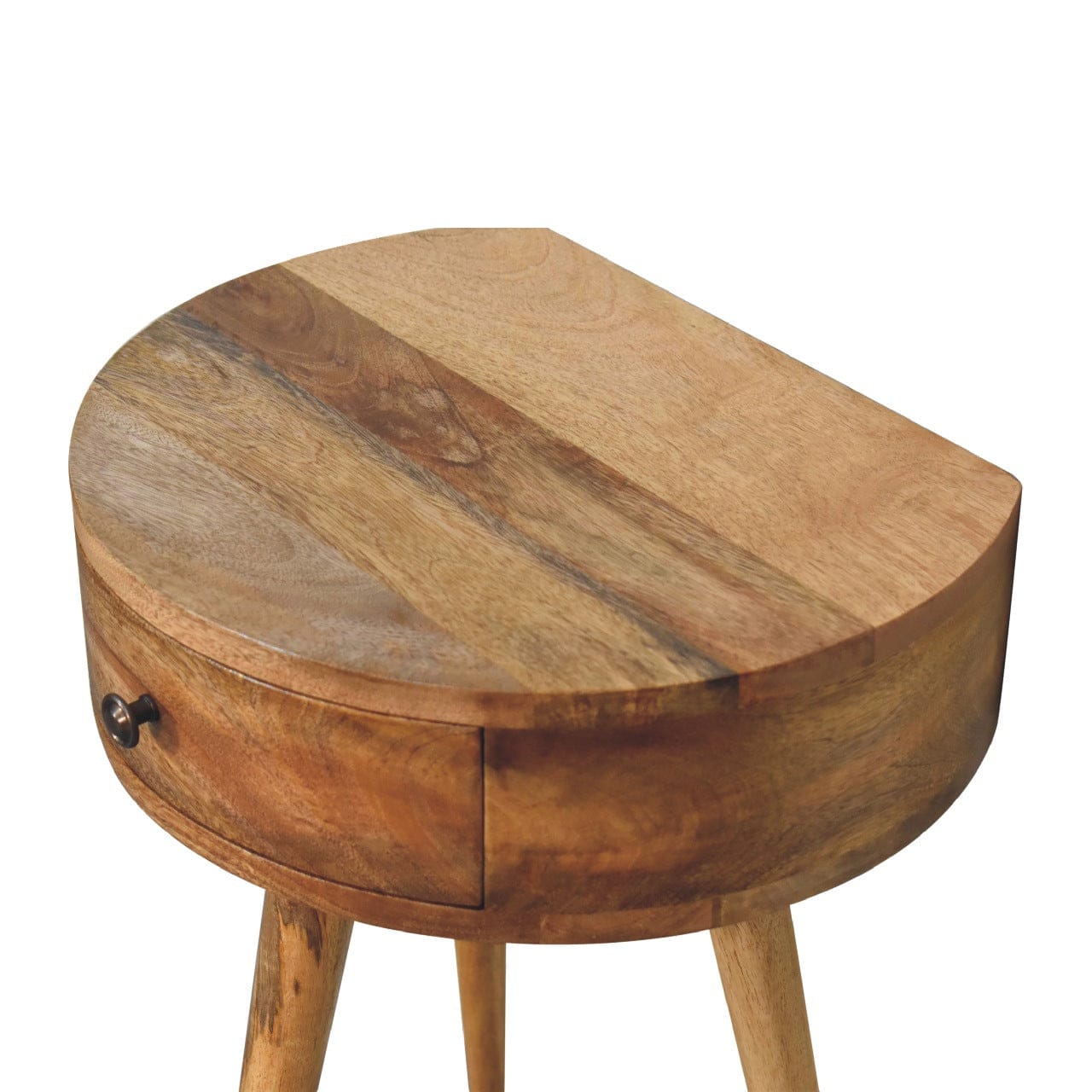 Mid-Century Modern Mini Oak-ish Circular Shape Nightstand - Solid Mango Wood Bedside Table for Bedroom - product view 5...