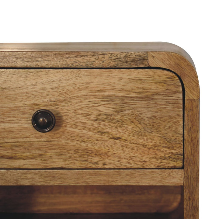 Mid-Century Modern Mini Oak-ish Floating Open Nightstand - Solid Mango Wood Bedside Table for Bedroom - product view 5...