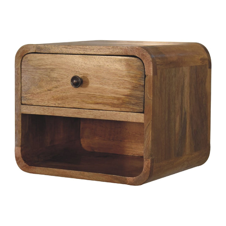 Mid-Century Modern Mini Oak-ish Floating Open Nightstand - Solid Mango Wood Bedside Table for Bedroom - product view 4...
