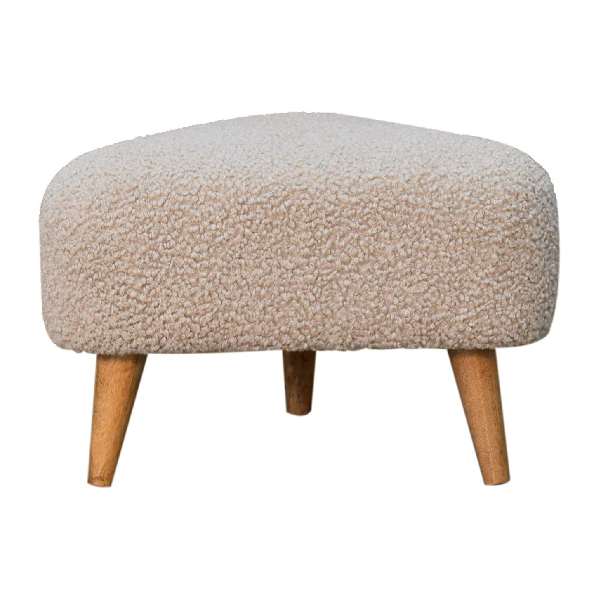 Mid-Century Modern Mud Boucle Triangle Footstool - Solid Mango Wood Accent Stool for Living Room - product view 4 showing...