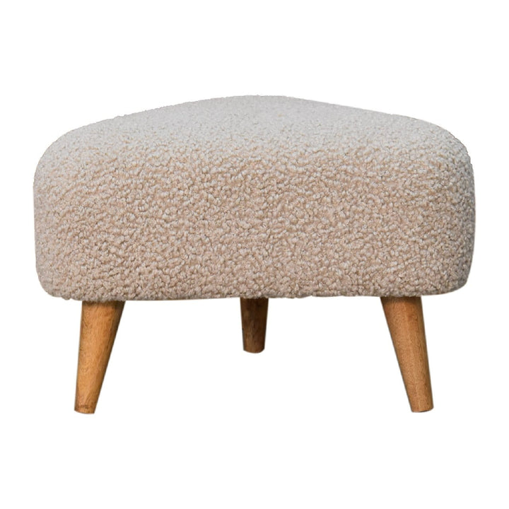 Mid-Century Modern Mud Boucle Triangle Footstool - Solid Mango Wood Accent Stool for Living Room - product view 4 showing...