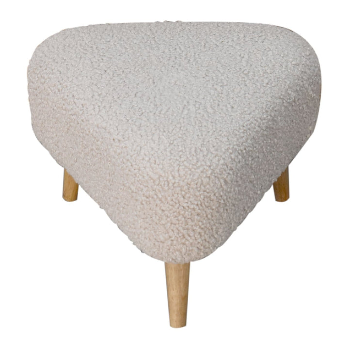 Mid-Century Modern Mud Boucle Triangle Footstool - Solid Mango Wood Accent Stool for Living Room - product view 8 showing...
