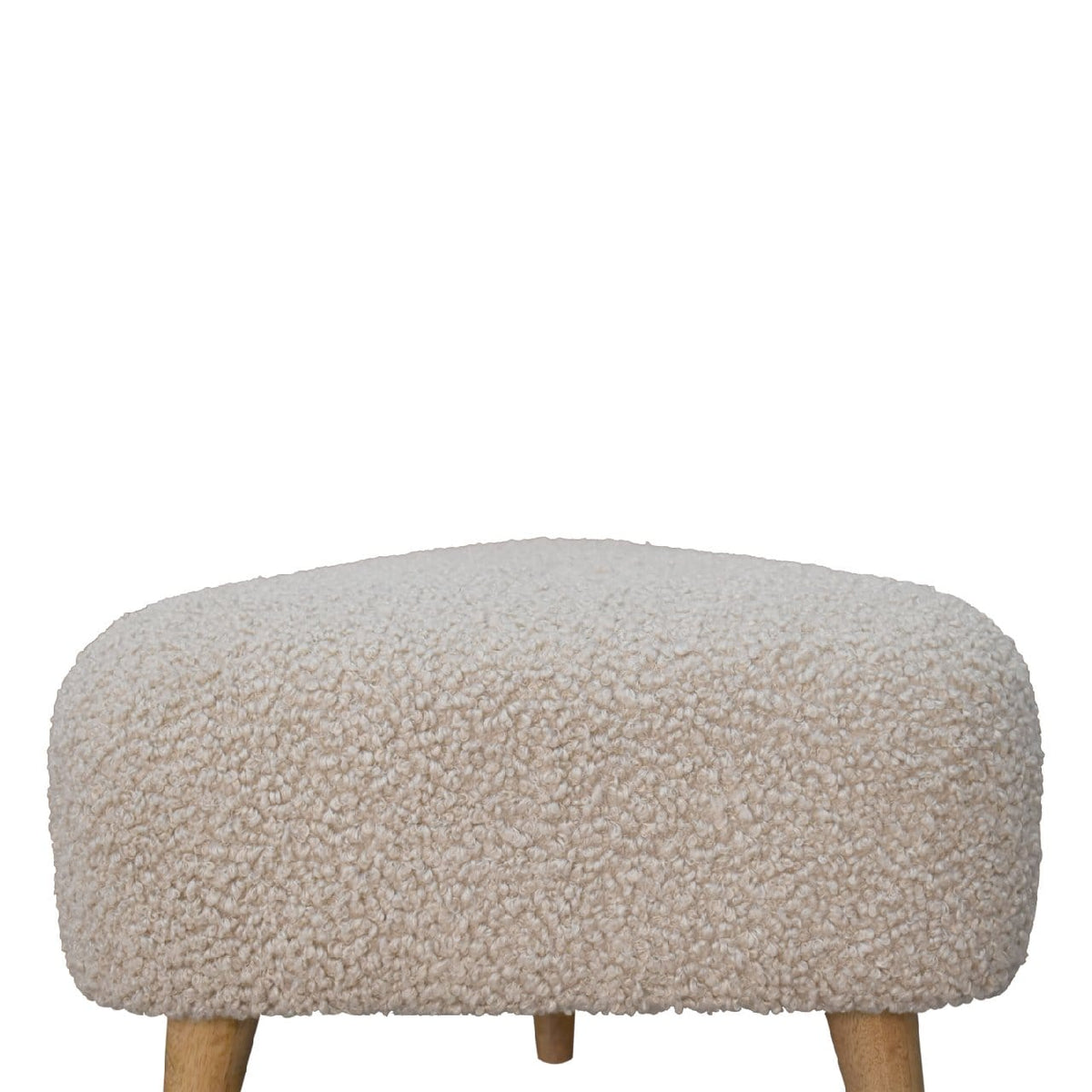 Mid-Century Modern Mud Boucle Triangle Footstool - Solid Mango Wood Accent Stool for Living Room - product view 6 showing...