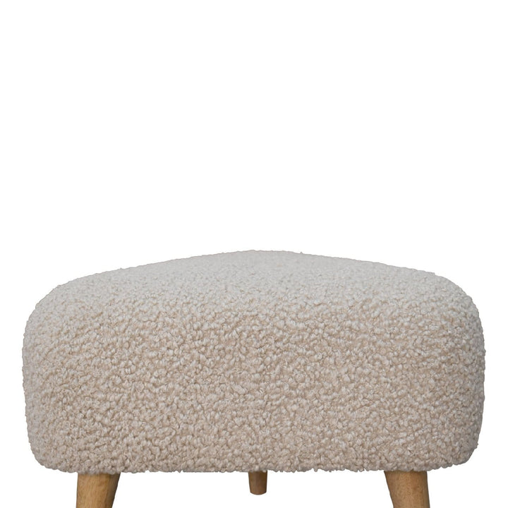 Mid-Century Modern Mud Boucle Triangle Footstool - Solid Mango Wood Accent Stool for Living Room - product view 6 showing...