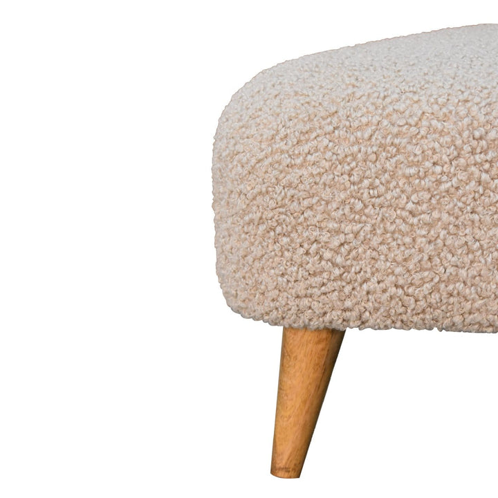 Mid-Century Modern Mud Boucle Triangle Footstool - Solid Mango Wood Accent Stool for Living Room - product view 3 showing...