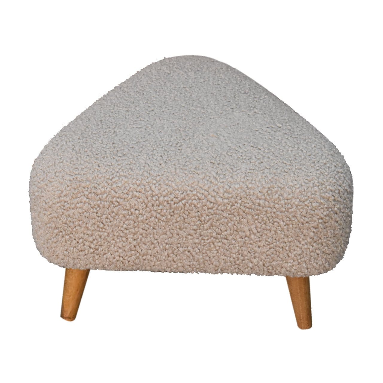 Mid-Century Modern Mud Boucle Triangle Footstool - Solid Mango Wood Accent Stool for Living Room - product view 2 showing...