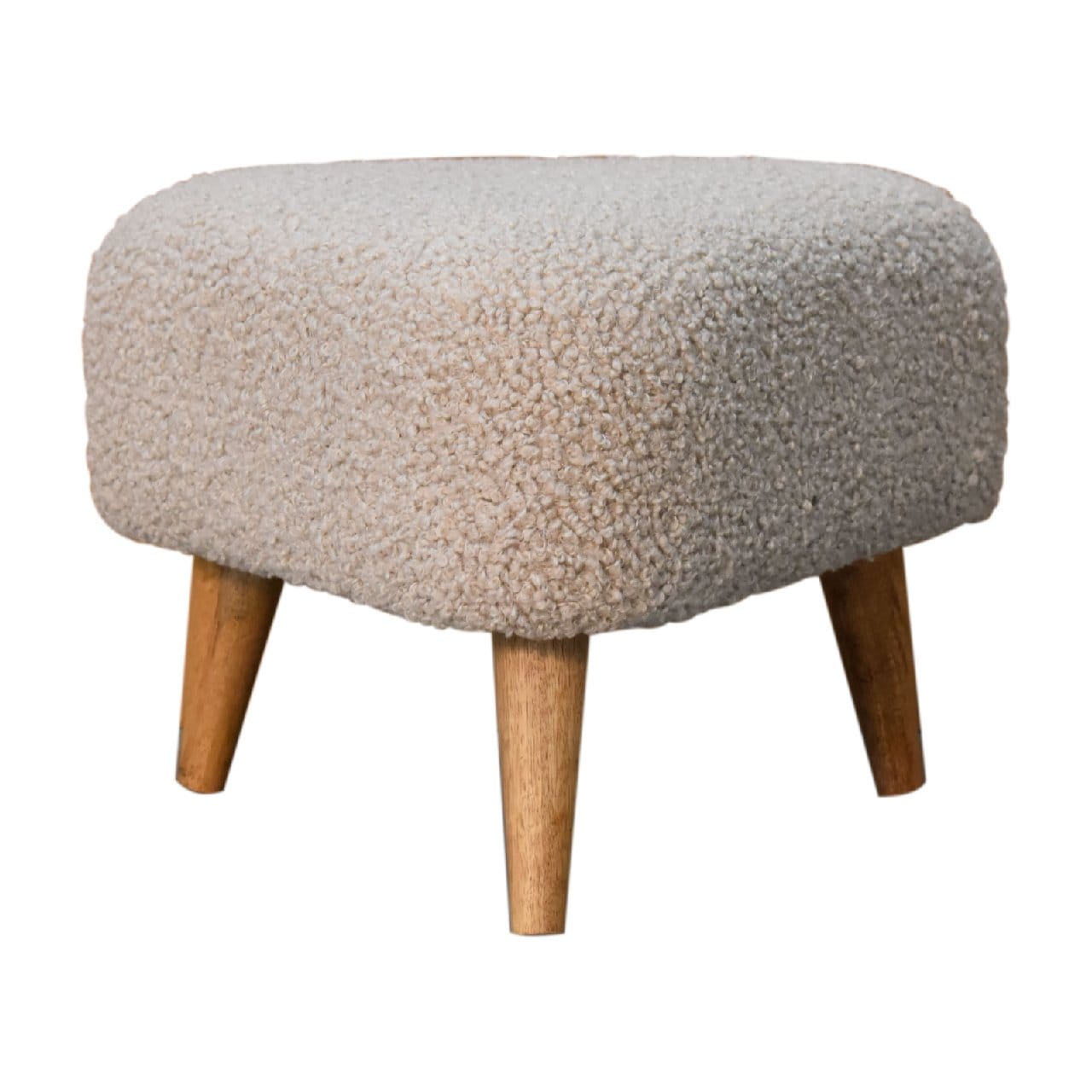 Mid-Century Modern Mud Boucle Triangle Footstool - Solid Mango Wood Accent Stool for Living Room - main view showing...