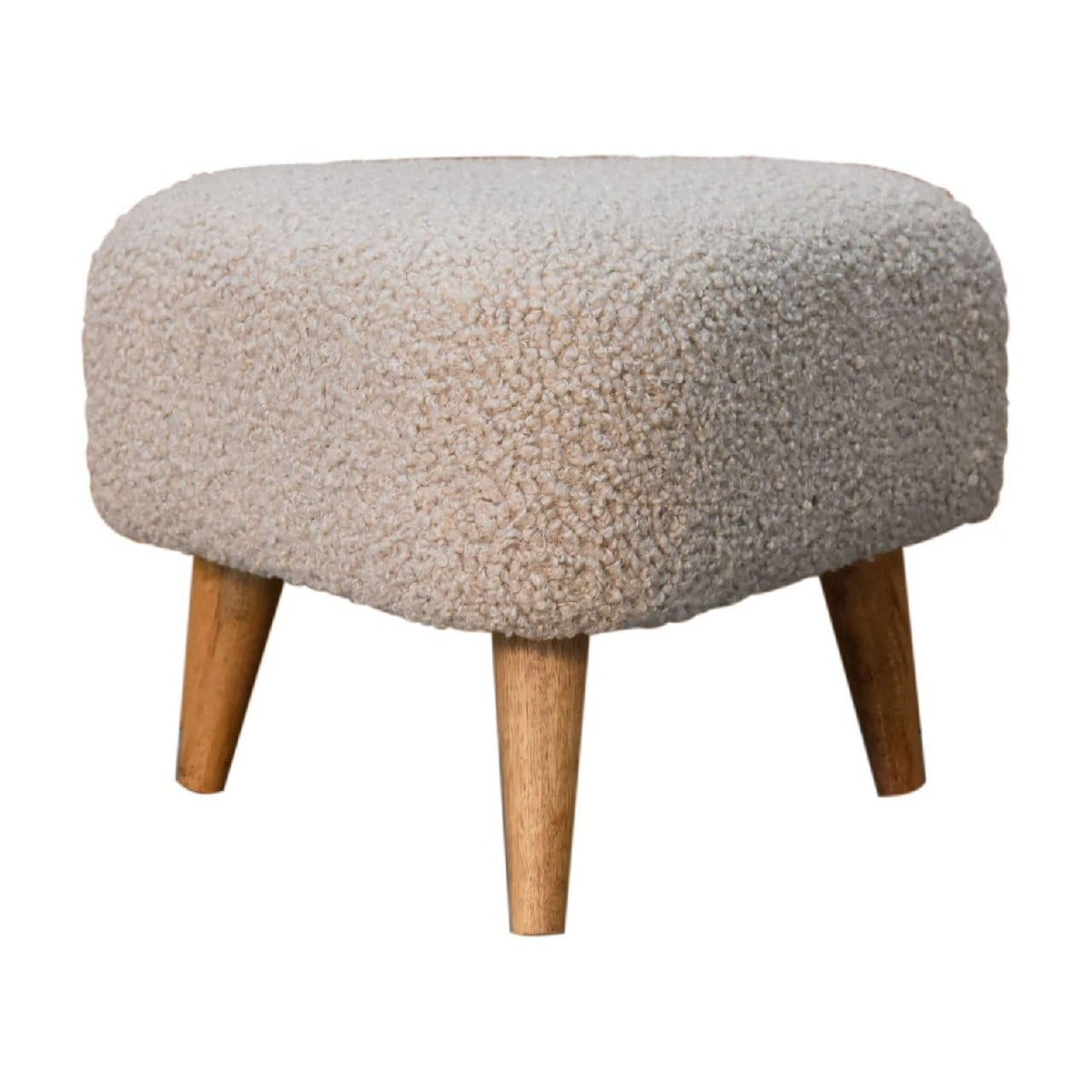 Mid-Century Modern Mud Boucle Triangle Footstool - Solid Mango Wood Accent Stool for Living Room - main view showing...