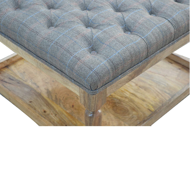 Mid-Century Modern Multi Tweed Footstool - Solid Mango Wood Accent Stool for Living Room - product view 5 showing...