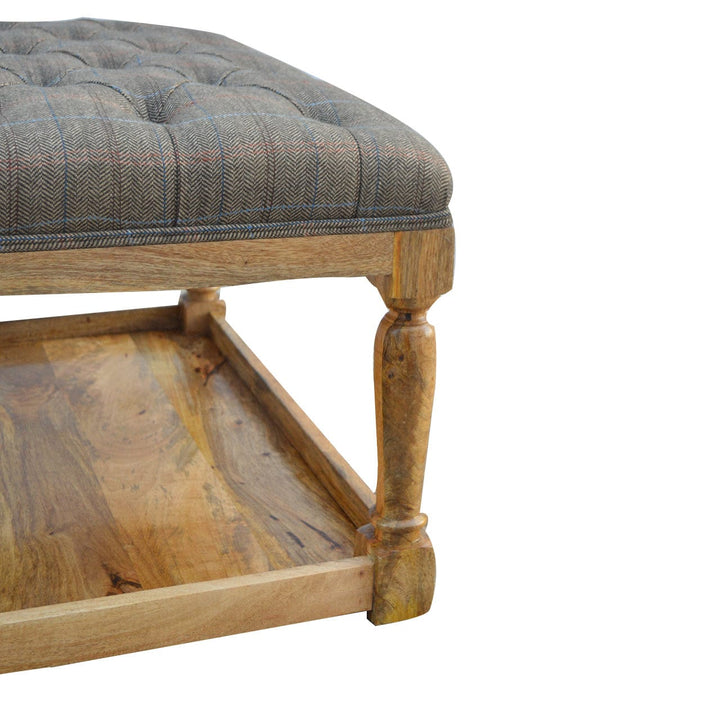Mid-Century Modern Multi Tweed Footstool - Solid Mango Wood Accent Stool for Living Room - product view 4 showing...