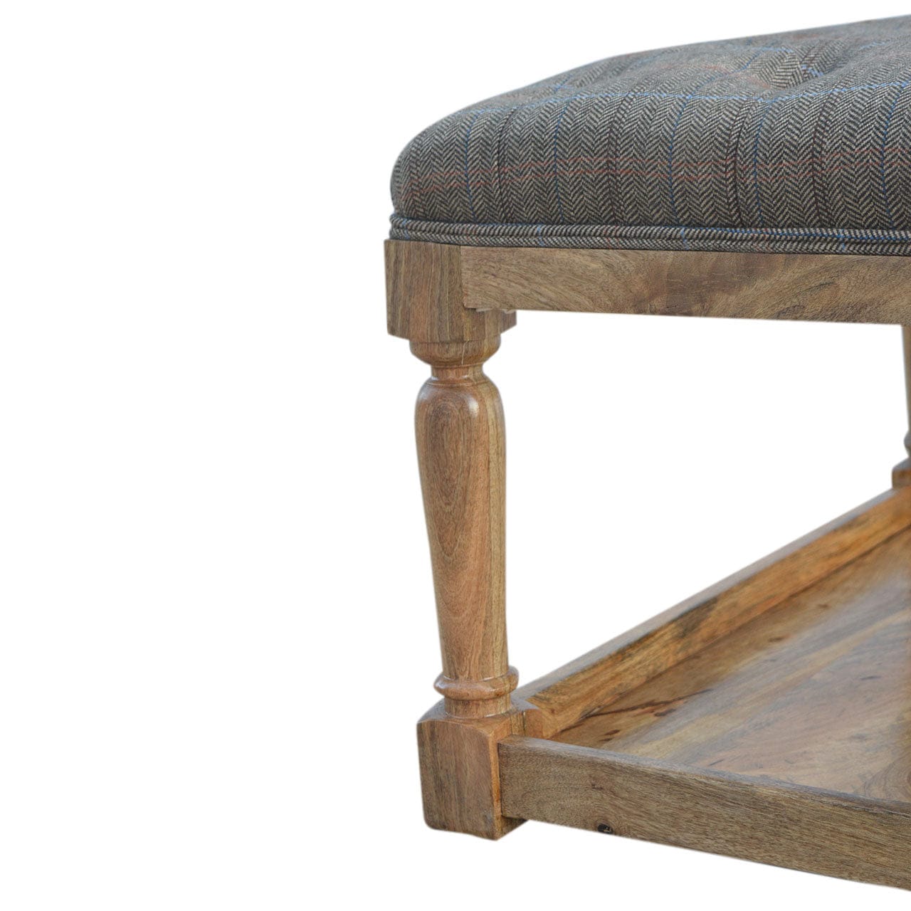 Mid-Century Modern Multi Tweed Footstool - Solid Mango Wood Accent Stool for Living Room - product view 3 showing...