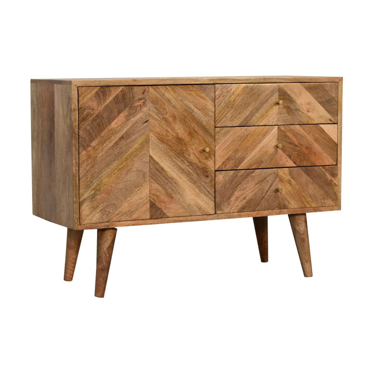 Mid-Century Modern Muna Sideboard - Solid Mango Wood Buffet Cabinet for Dining Room - product view 3 showing handcrafted...