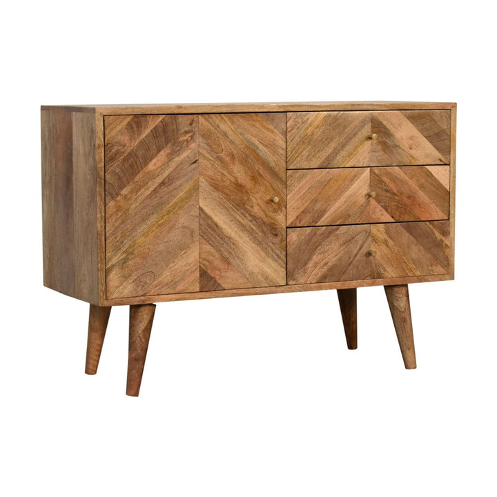 Mid-Century Modern Muna Sideboard - Solid Mango Wood Buffet Cabinet for Dining Room - product view 3 showing handcrafted...