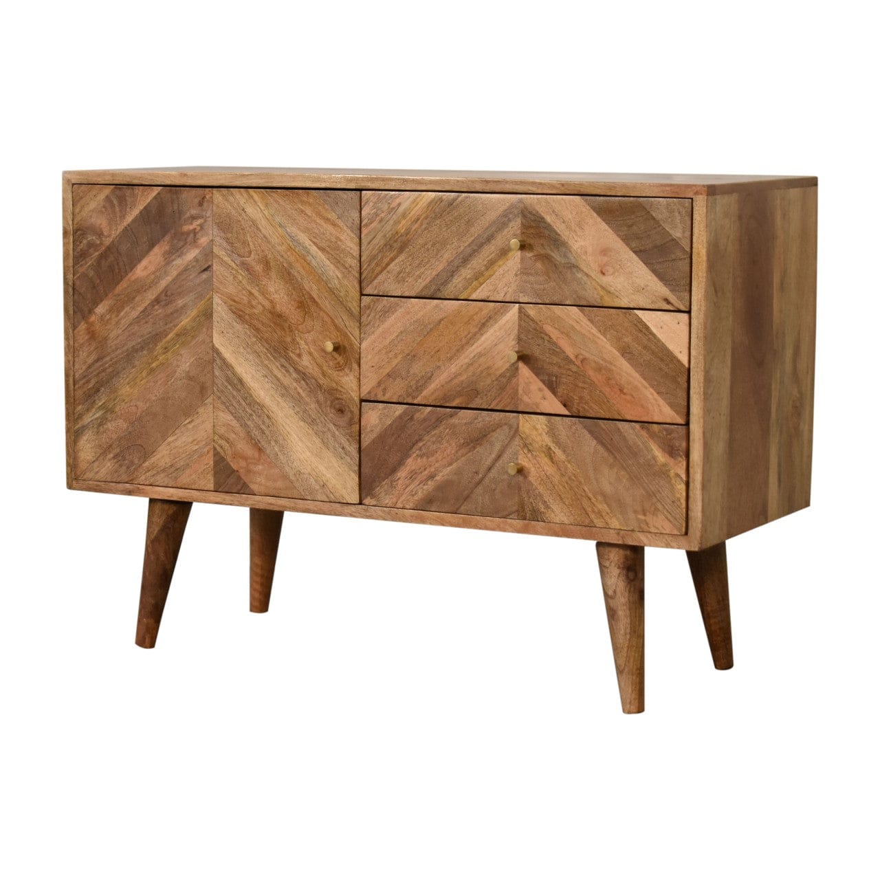 Mid-Century Modern Muna Sideboard - Solid Mango Wood Buffet Cabinet for Dining Room - product view 2 showing handcrafted...