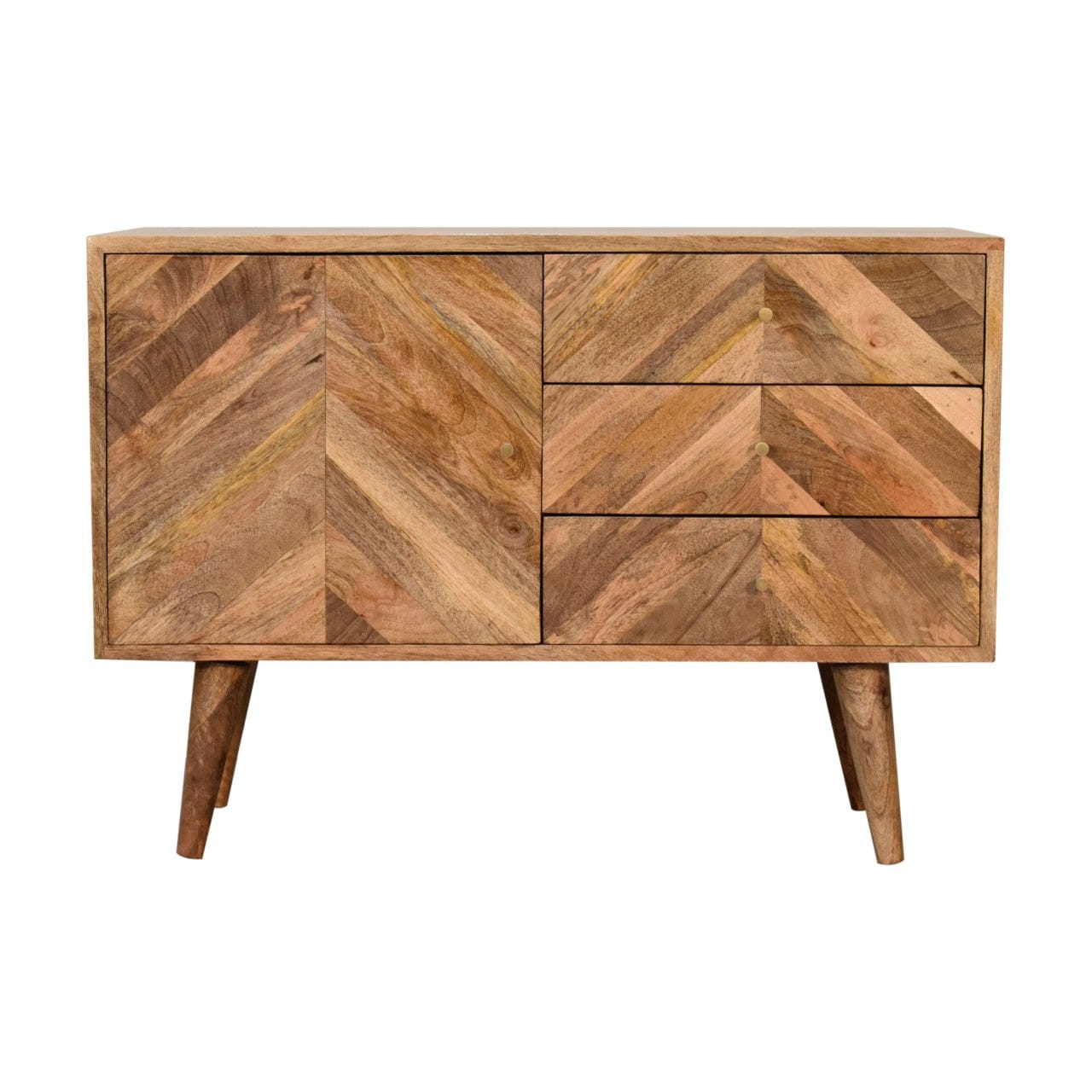 Mid-Century Modern Muna Sideboard - Solid Mango Wood Buffet Cabinet for Dining Room - main view showing handcrafted solid...