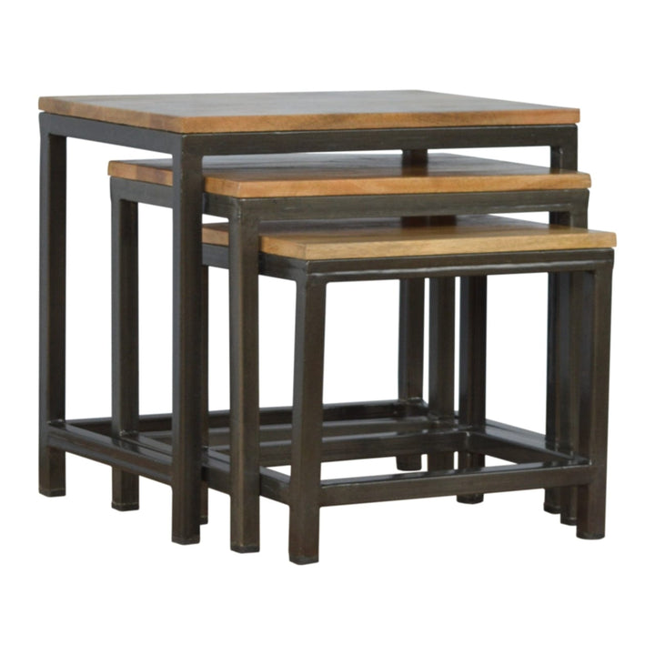 Mid-Century Modern Handcrafted Stool - Solid Mango Wood Accent Seating - product view 3 showing handcrafted solid mango...
