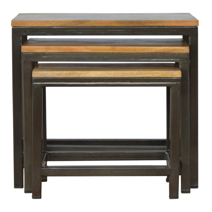 Mid-Century Modern Handcrafted Stool - Solid Mango Wood Accent Seating - product view 2 showing handcrafted solid mango...