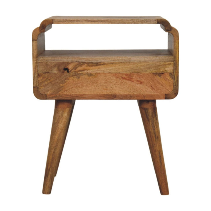 Mid-Century Modern Newton Oak-ish Nightstand - Solid Mango Wood Bedside Table for Bedroom - product view 9 showing...