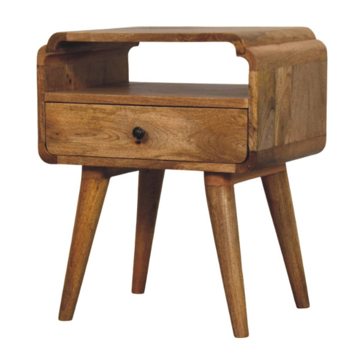 Mid-Century Modern Newton Oak-ish Nightstand - Solid Mango Wood Bedside Table for Bedroom - product view 3 showing...