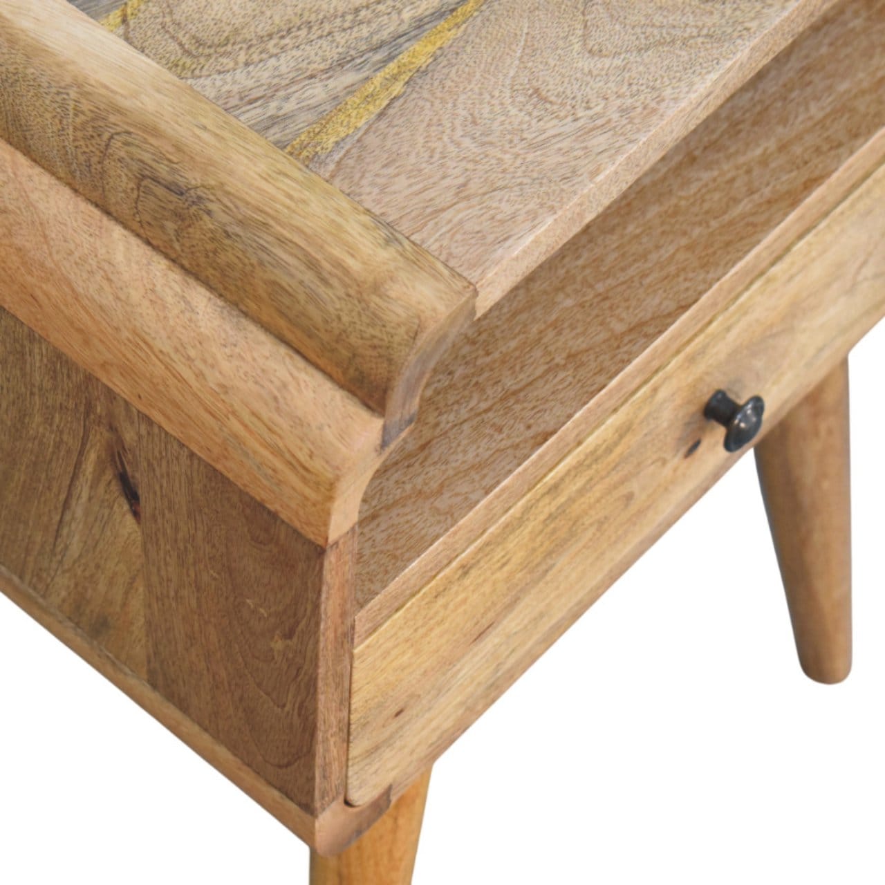 Mid-Century Modern Newton Oak-ish Nightstand - Solid Mango Wood Bedside Table for Bedroom - product view 5 showing...