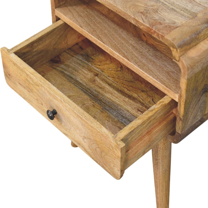 Mid-Century Modern Newton Oak-ish Nightstand - Solid Mango Wood Bedside Table for Bedroom - product view 6 showing...
