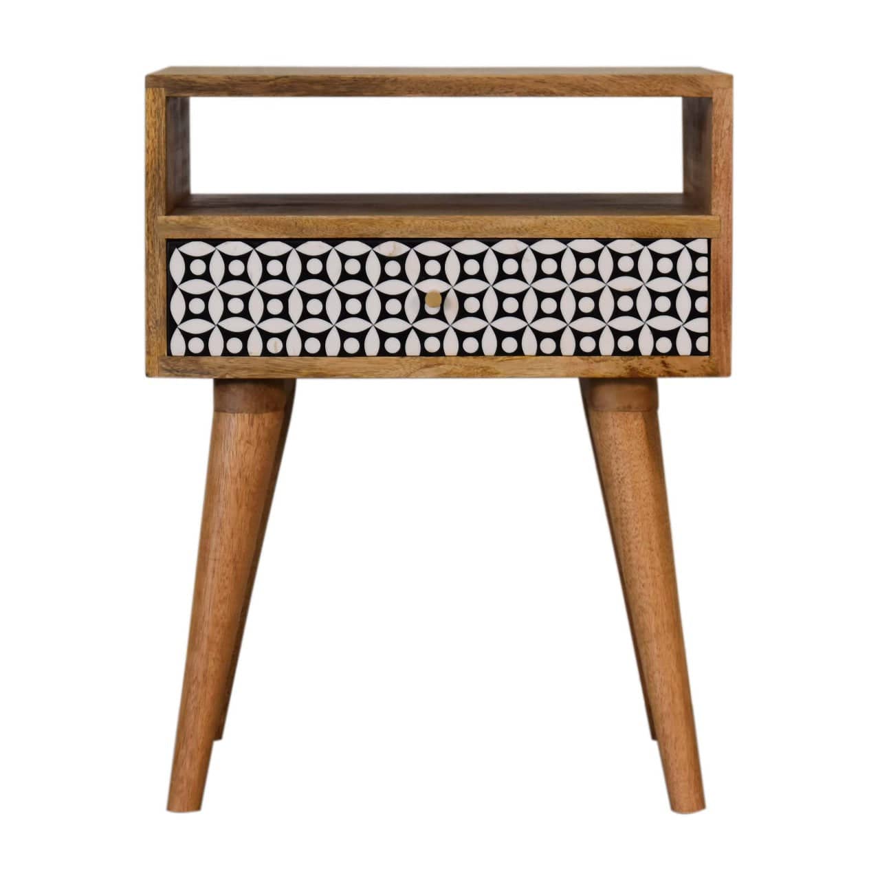 Mid-Century Modern Sierra Nightstand - Solid Mango Wood Bedside Table for Bedroom - main view showing handcrafted solid...