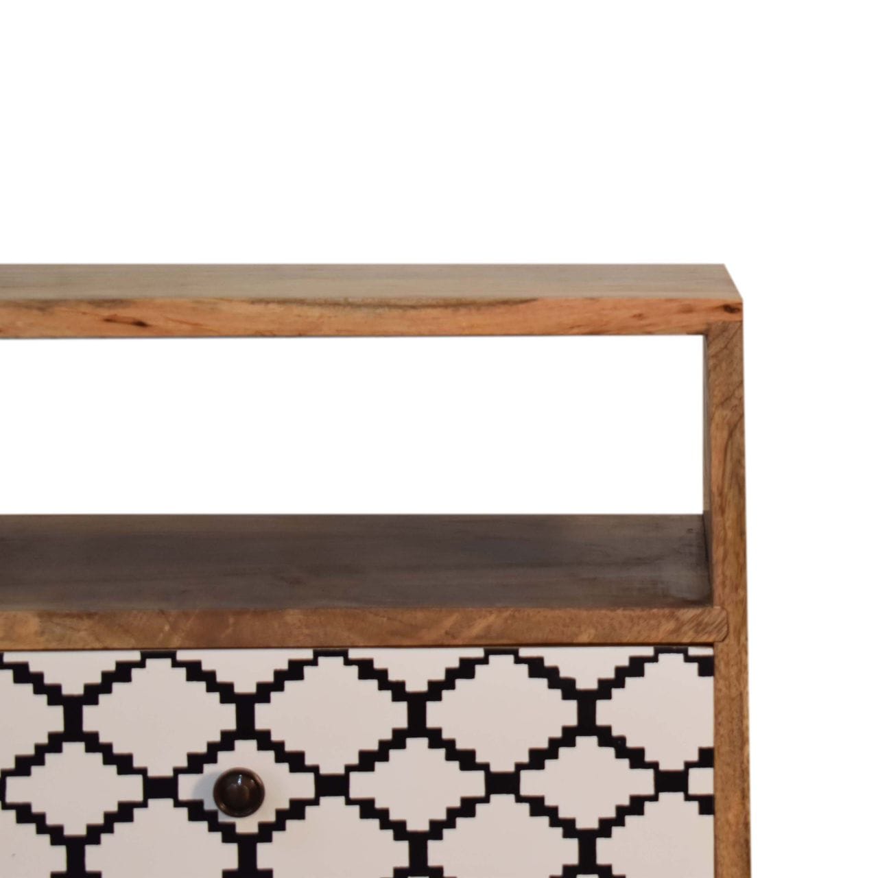 Mid-Century Modern Stella Nightstand - Solid Mango Wood Bedside Table for Bedroom - product view 3 showing handcrafted...