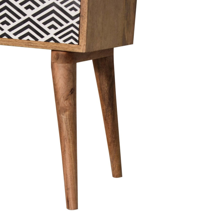 Mid-Century Modern Vector Nightstand - Solid Mango Wood Bedside Table for Bedroom - product view 6 showing handcrafted...