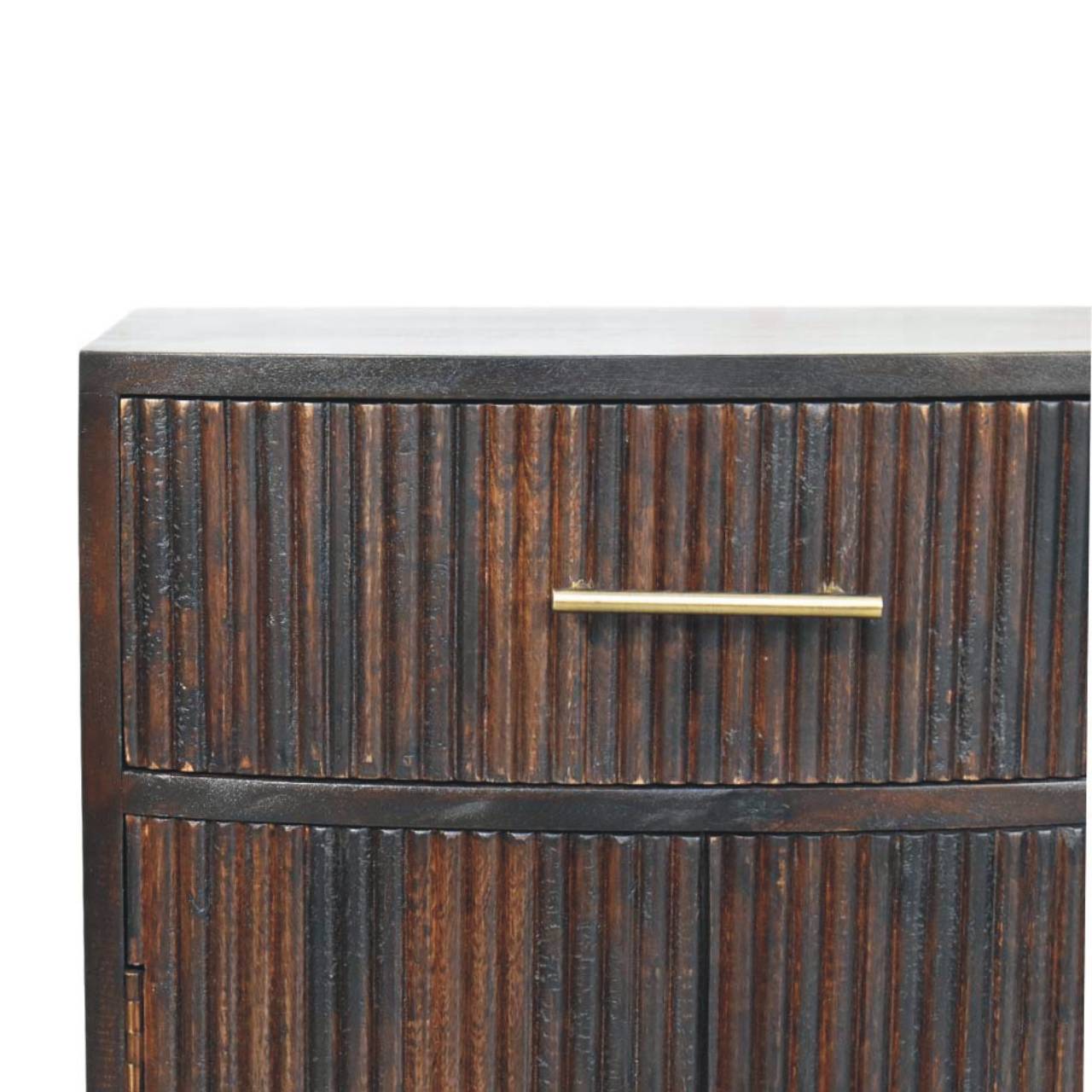 Milan Nightstand - Solid Mango Wood Bedside Table for Bedroom - product view 4 showing handcrafted solid mango wood...