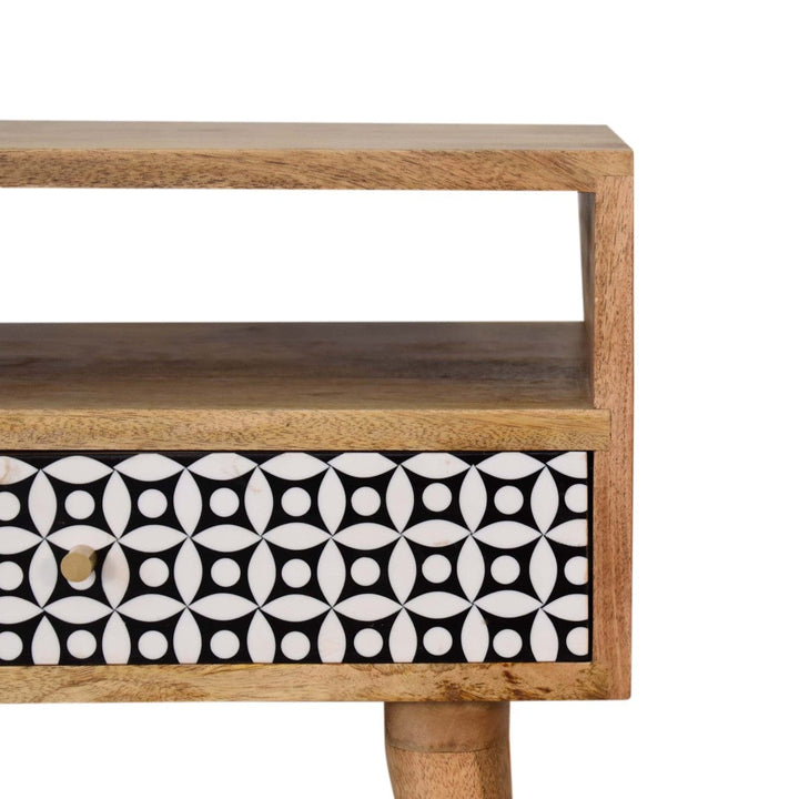 Mid-Century Modern Sierra Nightstand - Solid Mango Wood Bedside Table for Bedroom - product view 4 showing handcrafted...