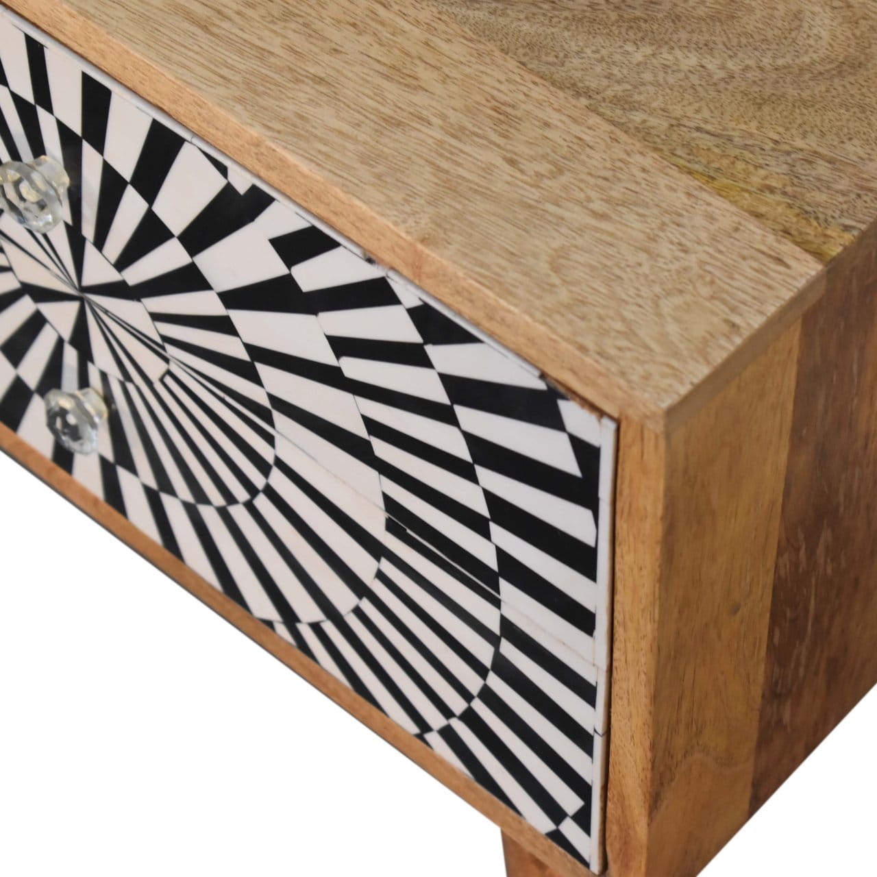 Mid-Century Modern Raine Nightstand - Solid Mango Wood Bedside Table for Bedroom - product view 5 showing handcrafted...