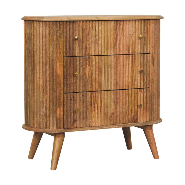 Mid-Century Modern Nordic Dresser - Solid Mango Wood Storage Chest for Bedroom - product view 3 showing handcrafted solid...