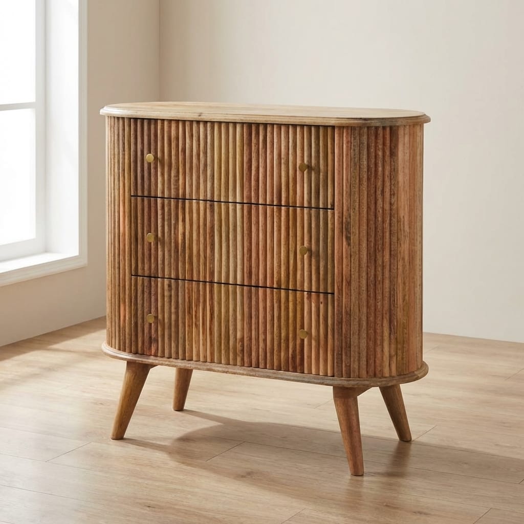 Mid-Century Modern Nordic Dresser - Solid Mango Wood Storage Chest for Bedroom - main view showing handcrafted solid...