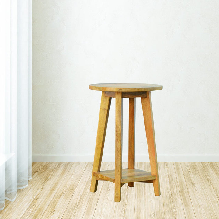 Mid-Century Modern Oak-ish Bar Stool - Solid Mango Wood Counter Stool for Kitchen - product view 6 showing handcrafted...