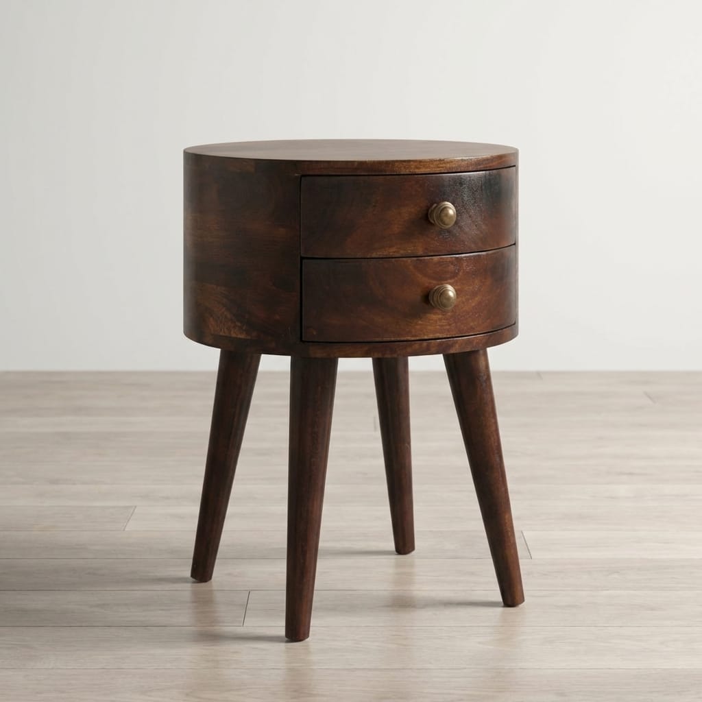 Mid-Century Modern Odyssey California Walnut Nightstand - Solid Mango Wood Bedside Table for Bedroom - main view showing...
