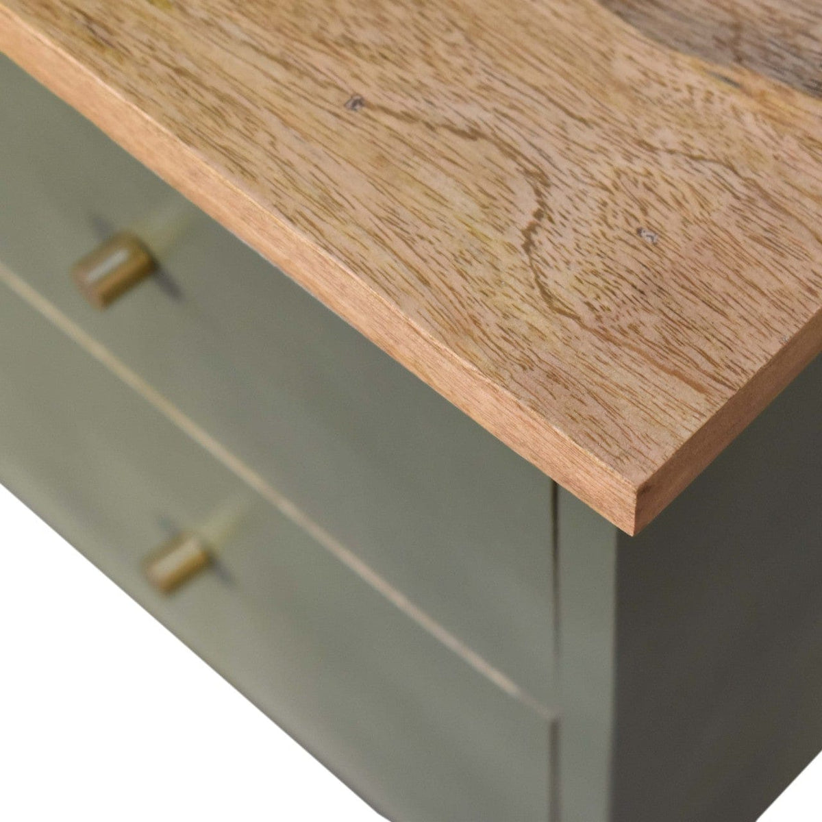 Mid-Century Modern Olive Hand Painted Nightstand - Solid Mango Wood Bedside Table for Bedroom - product view 4 showing...