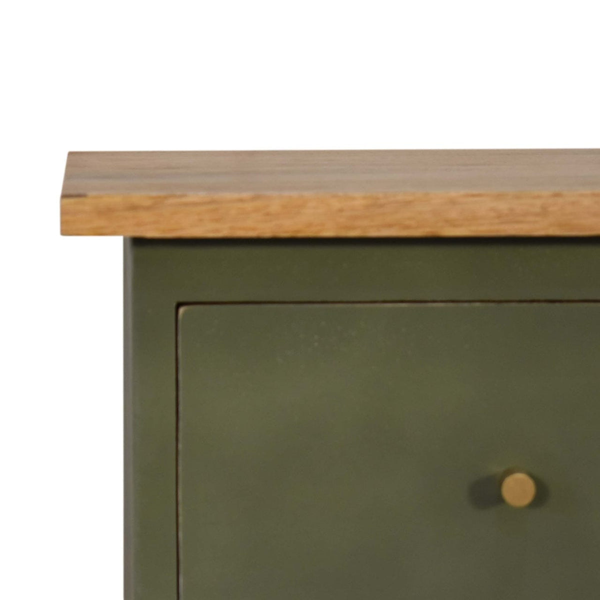 Mid-Century Modern Olive Hand Painted Nightstand - Solid Mango Wood Bedside Table for Bedroom - product view 3 showing...